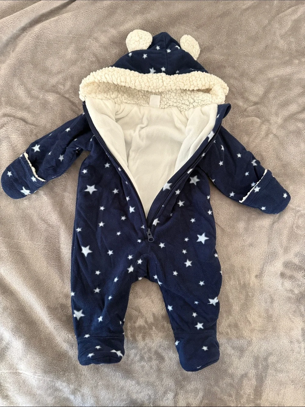 Old Navy Navy Star Fleece Hooded One-Piece with Sherpa Trim